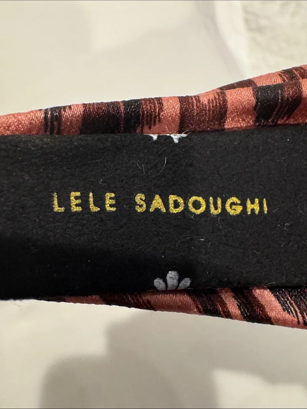 Lele Sadoughi Pink and Black Printed Padded Headband with dust bag